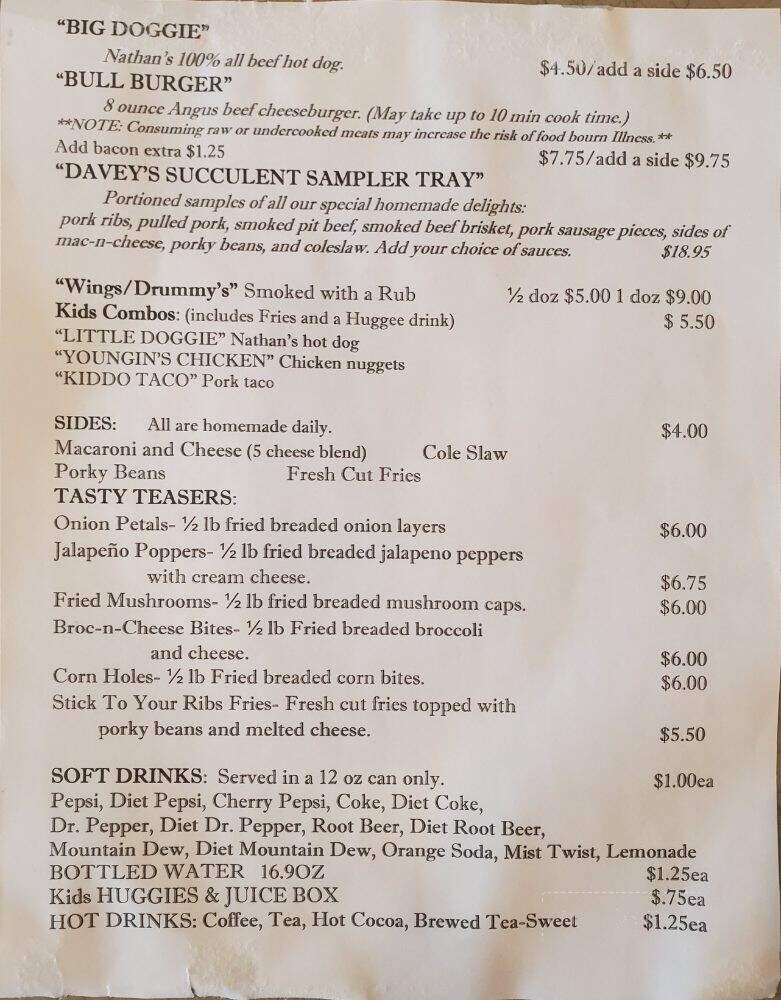 Davey's BBQ Pit - Marysville, PA menu_pic