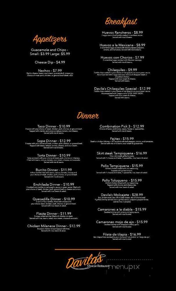 Davila's Mexican Restaurant - Chicago, IL menu_pic