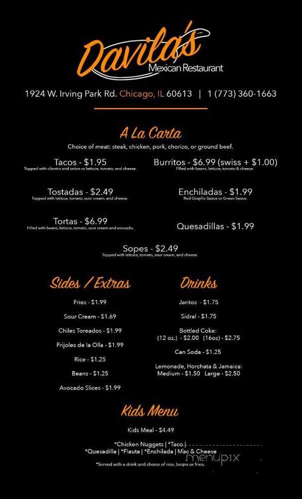 Davila's Mexican Restaurant - Chicago, IL menu_pic