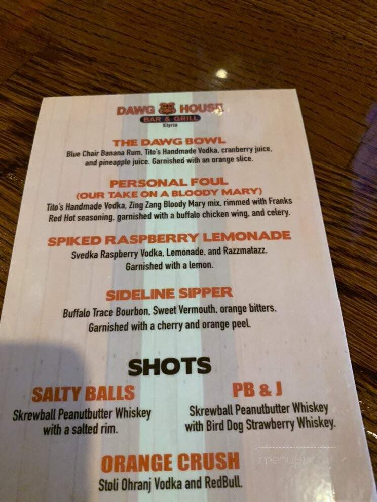 Dawg House Bar and Grill - Elyria, OH menu_pic