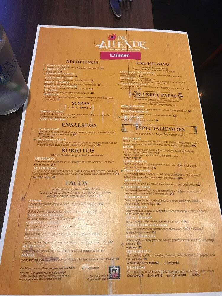 De Allende - Woodstock, GA menu_pic