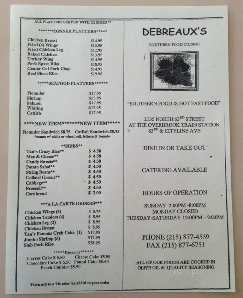 De Breaux's - Philadelphia, PA menu_pic