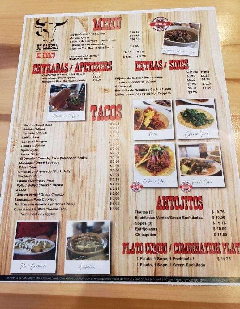 De Cabeza - Chula Vista, CA menu_pic
