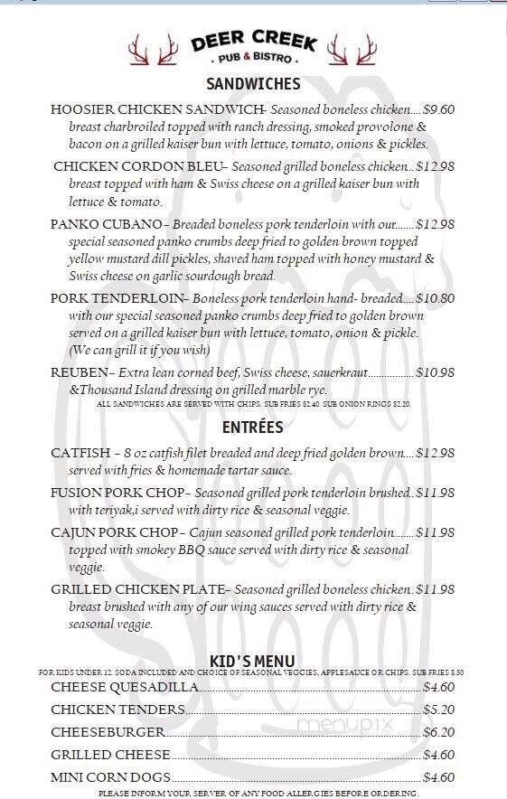 Deer Creek Pub & Bistro - Noblesville, IN menu_pic