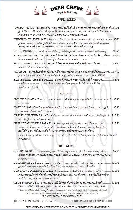 Deer Creek Pub & Bistro - Noblesville, IN menu_pic