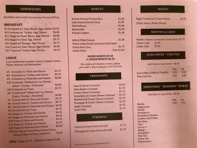 Delicious Donuts - Los Angeles, CA menu_pic