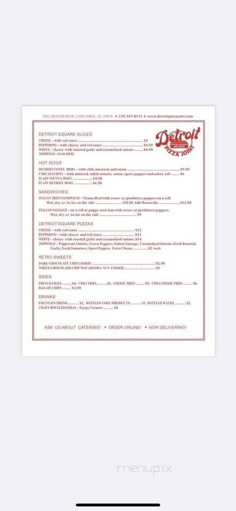 Detroit Pizza Joint - Cape Coral, FL menu_pic