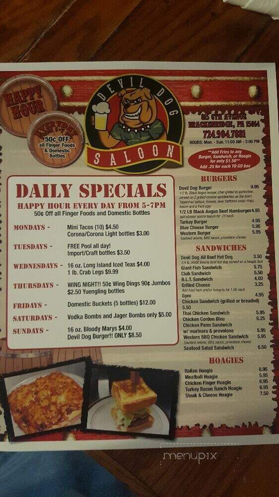 Devil Dog Saloon - Brackenridge, PA menu_pic