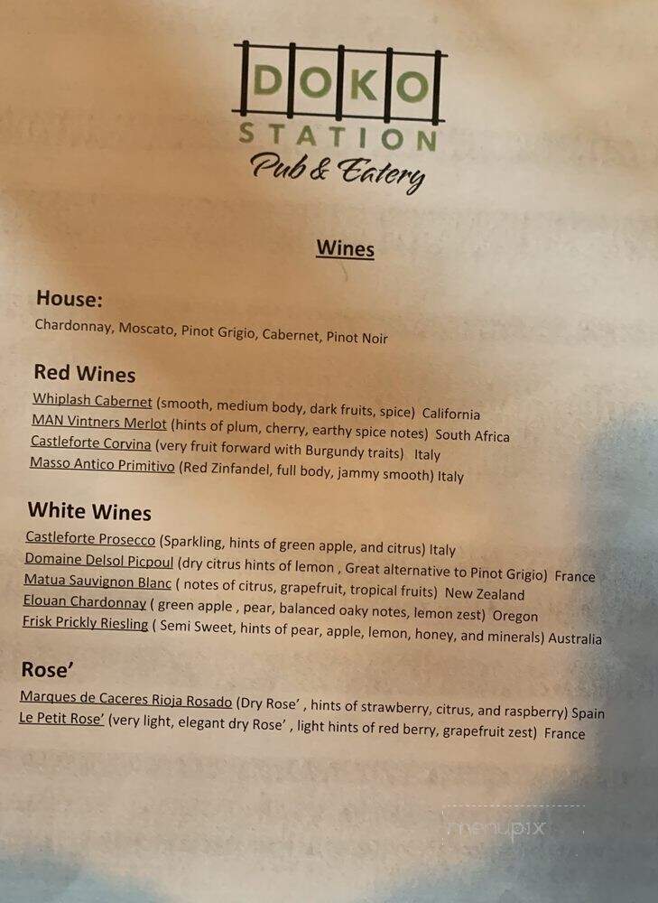 Doko Station Pub & Eatery - Blythewood, SC menu_pic