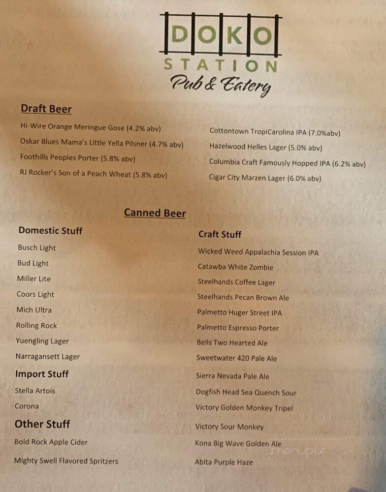 Doko Station Pub & Eatery - Blythewood, SC menu_pic