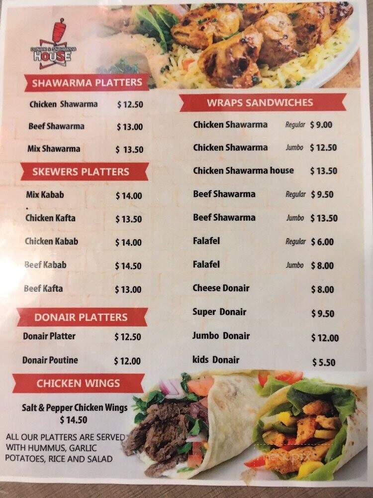 Donair & Shawarma House - Sherwood Park, AB menu_pic