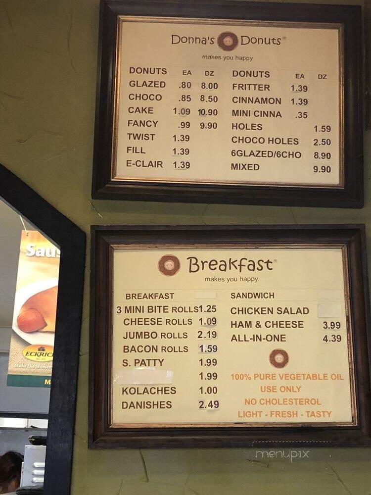 Donna's Donuts - Fort Worth, TX menu_pic