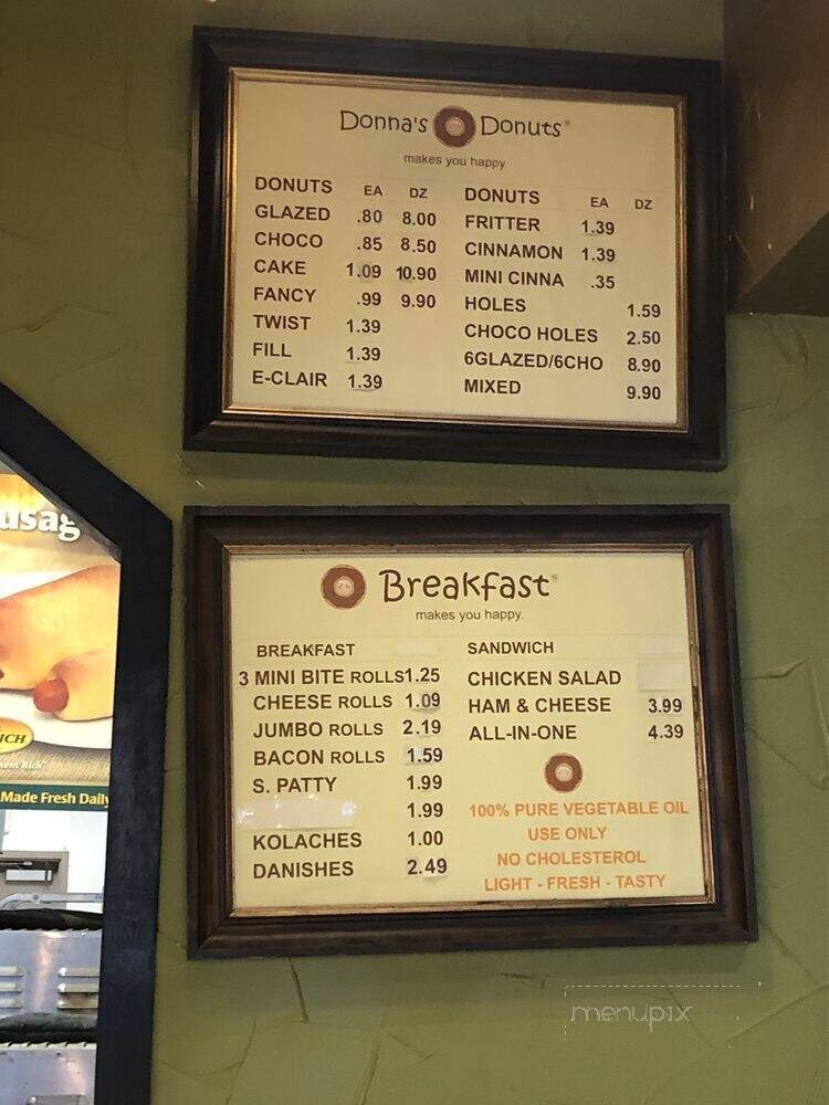 Donna's Donuts - Fort Worth, TX menu_pic