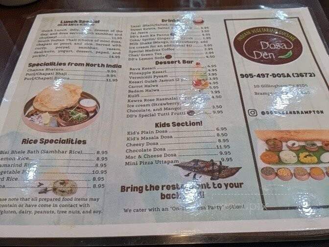Dosa Den - Brampton, ON menu_pic