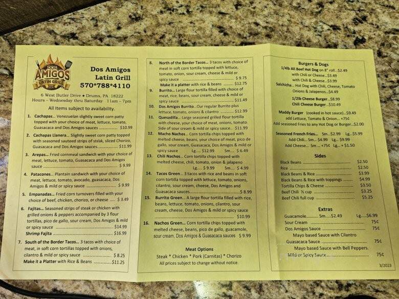 Dos Amigos Latin Grill - Drums, PA menu_pic