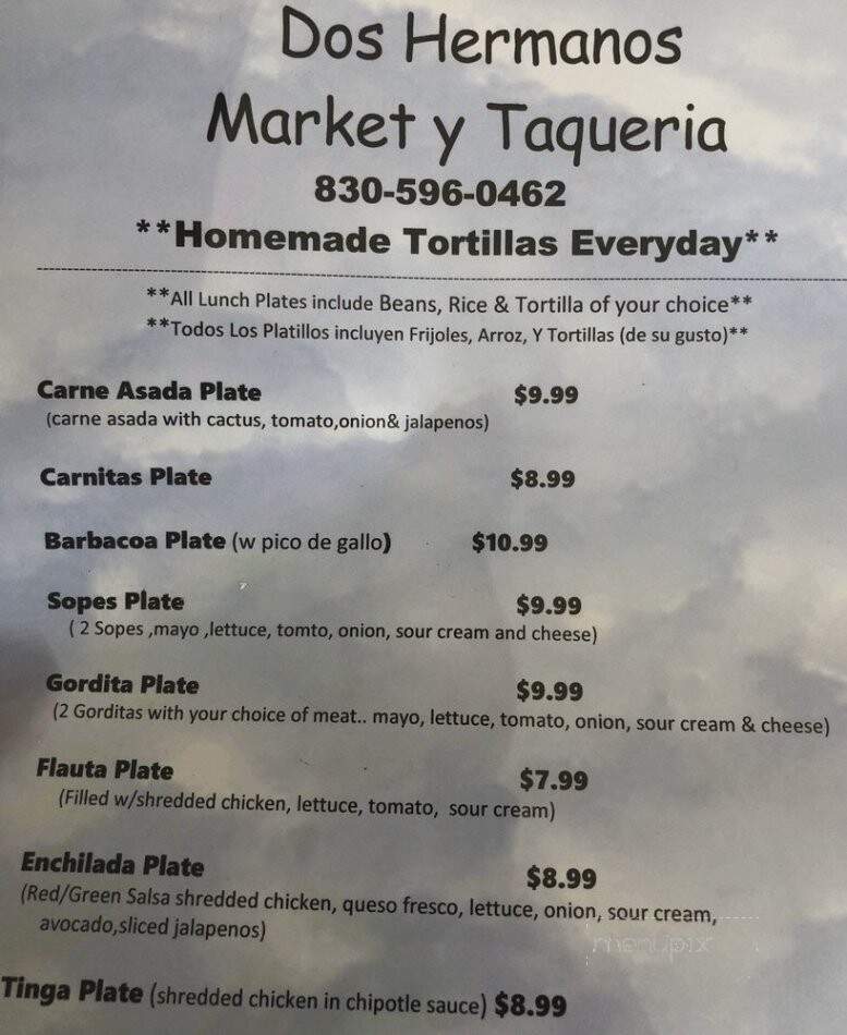 Dos Hermanos Market & Taqueria - Marble Falls, TX menu_pic