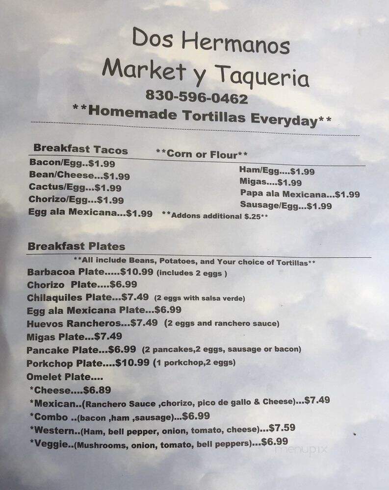Dos Hermanos Market & Taqueria - Marble Falls, TX menu_pic