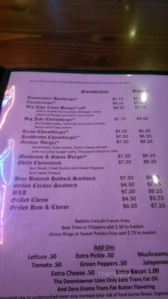 Downtowner Bar and Grill - Barrie, ON menu_pic
