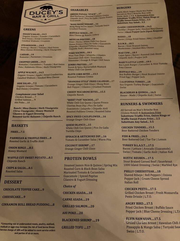 Ducey's Bar and Grill - Bass Lake, CA menu_pic