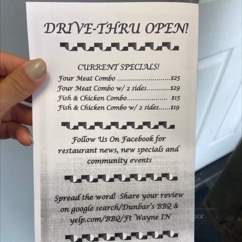 Dunbar's BBQ Restaurant - Fort Wayne, IN menu_pic