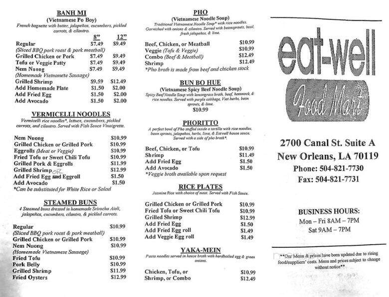 Eat Well - New Orleans, LA menu_pic