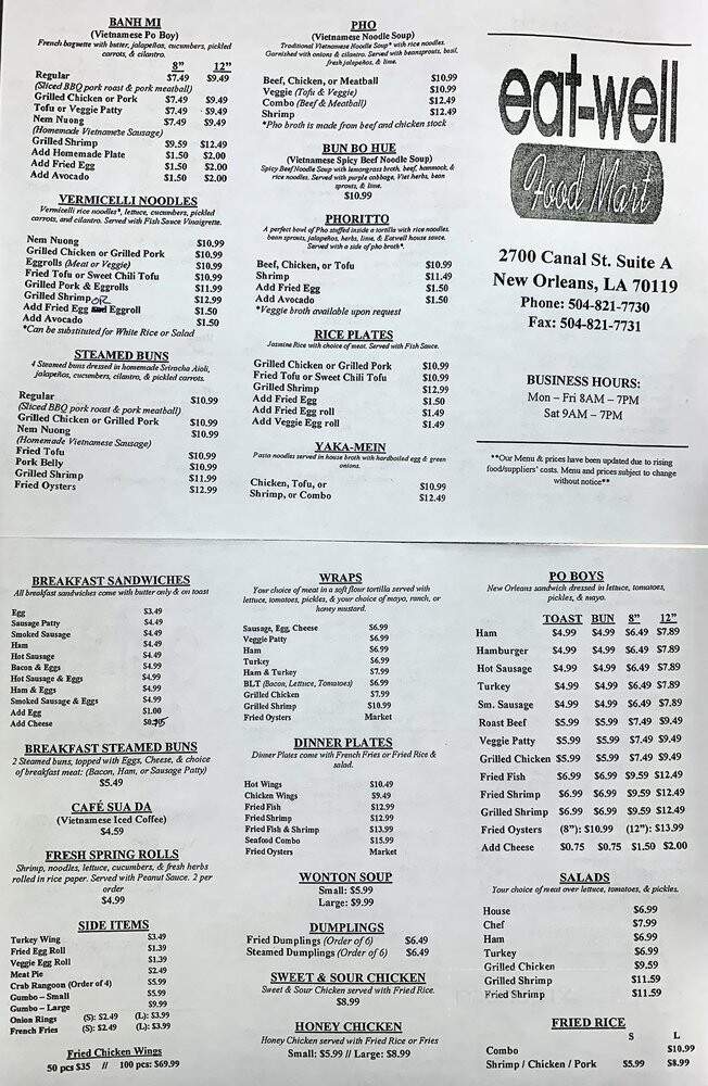 Eat Well - New Orleans, LA menu_pic