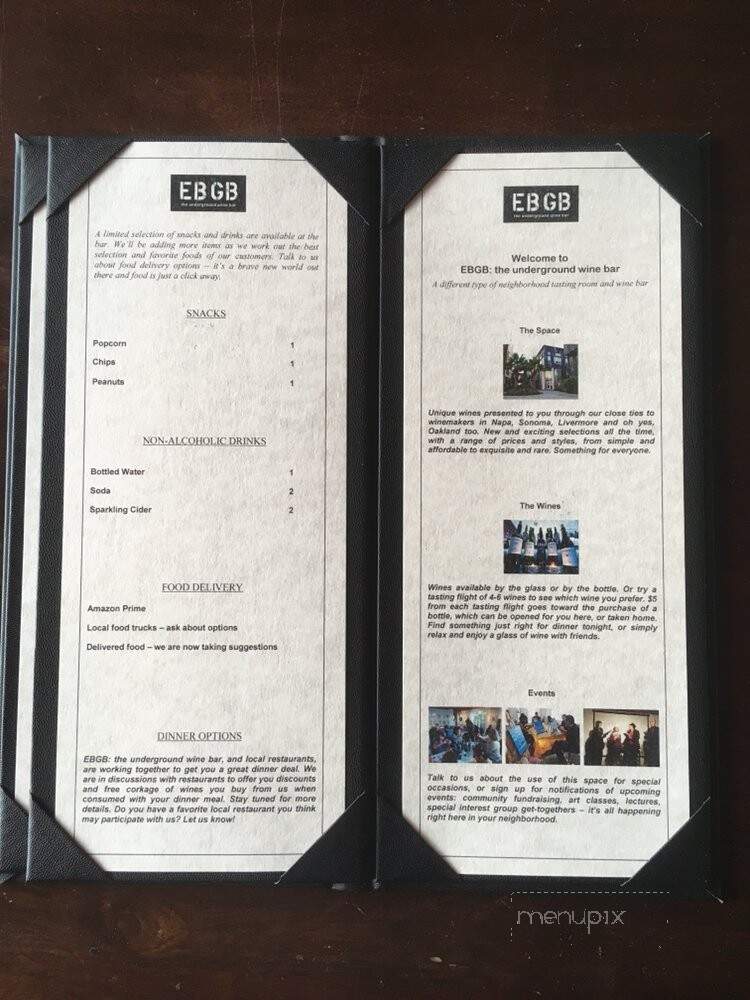 EBGB The Underground Wine Bar - Oakland, CA menu_pic