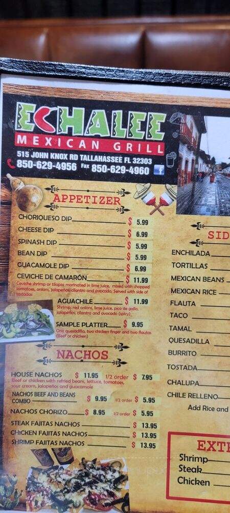 Echalee Mexican Grill - Tallahassee, FL menu_pic