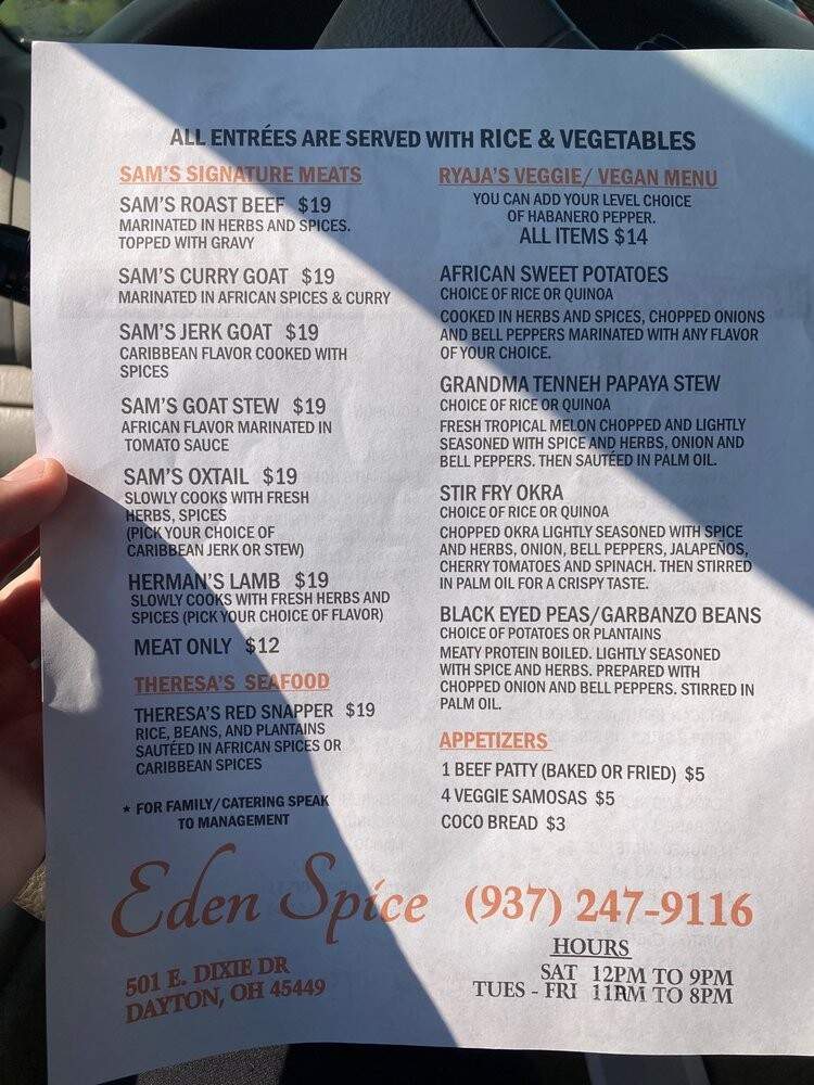 Eden Spice - Dayton, OH menu_pic