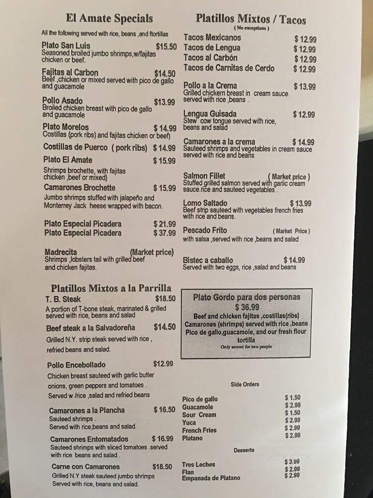 El Amate Restaurant - Beltsville, MD menu_pic