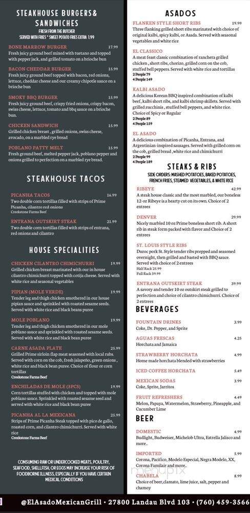 El Asado Mexican Grill - Cathedral City, CA menu_pic
