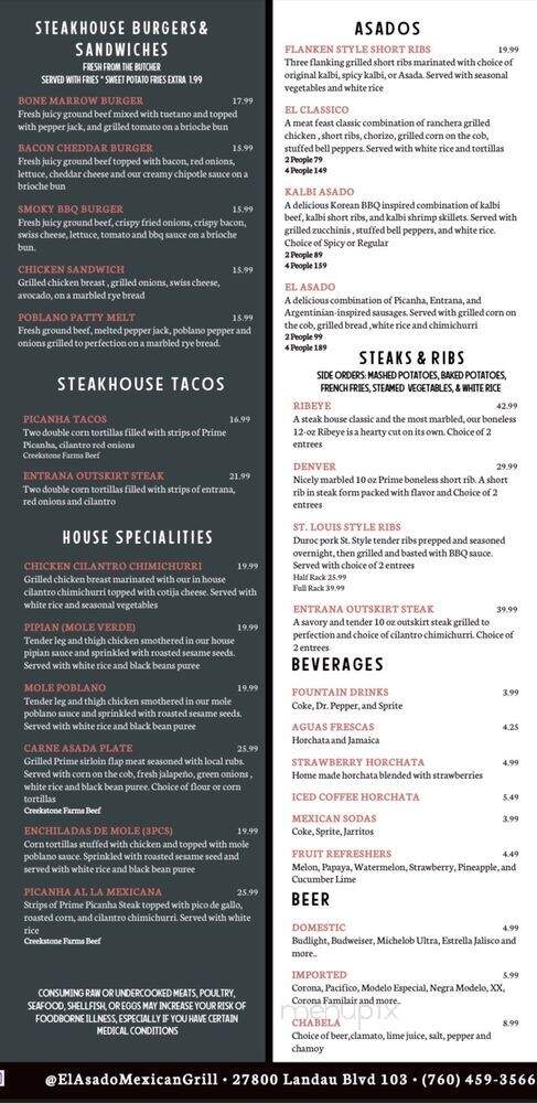 El Asado Mexican Grill - Cathedral City, CA menu_pic