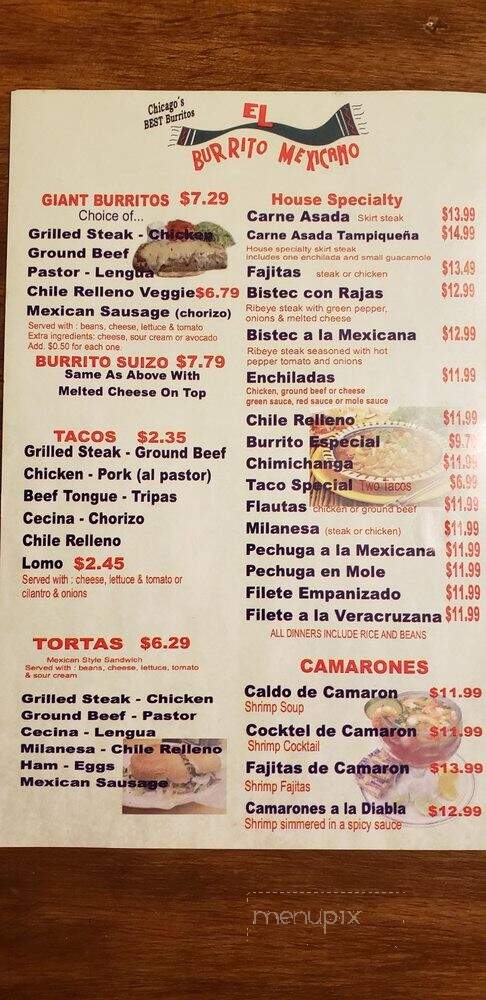 El Burrito Mexicano - Lisle, IL menu_pic
