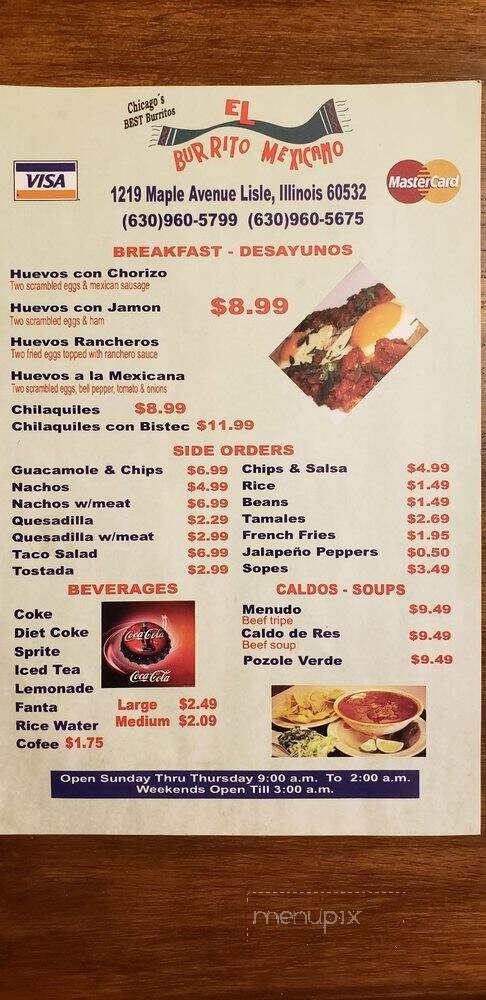 El Burrito Mexicano - Lisle, IL menu_pic
