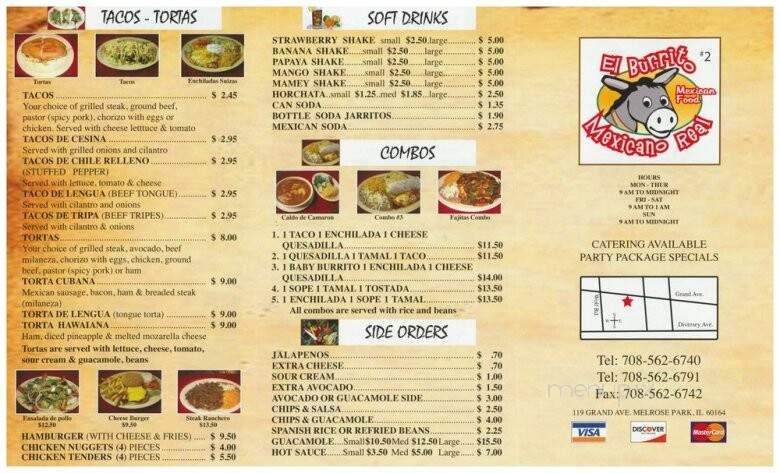 El Burrito Mexanico Real II - Melrose Park, IL menu_pic