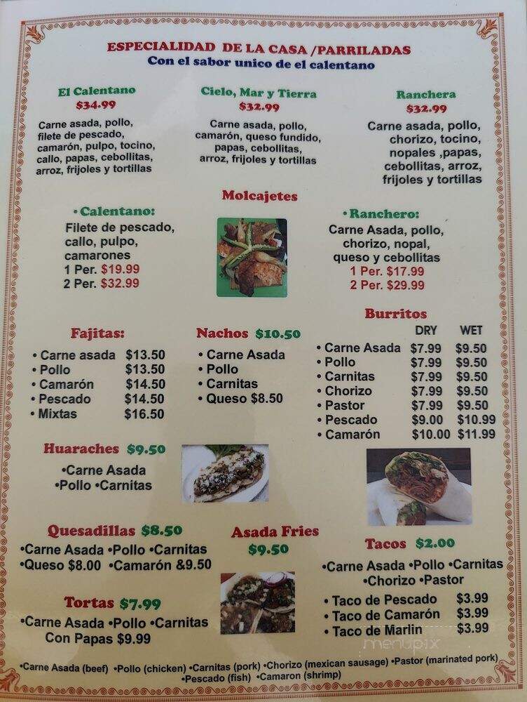 El Calentano - Gardena, CA menu_pic