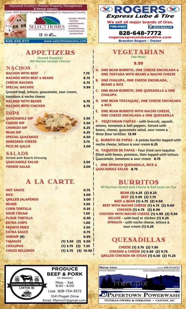 El Chapala - Canton, NC menu_pic