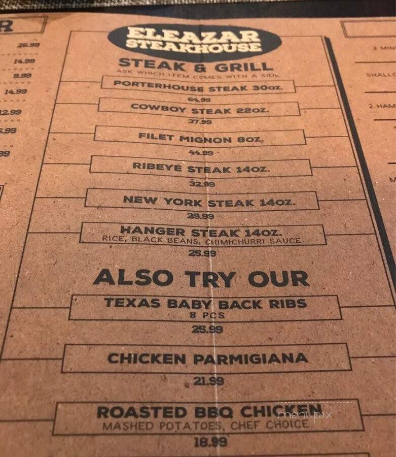 Eleazar Steakhouse - Harrison, NJ menu_pic