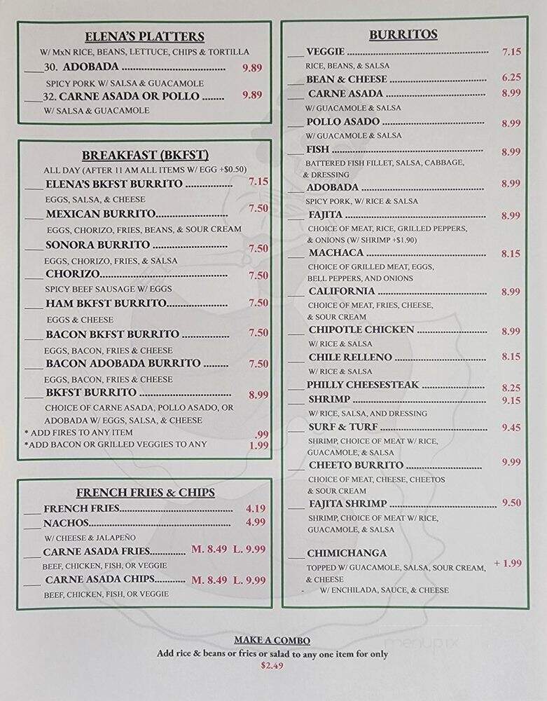 Elena's Mexican Food - San Diego, CA menu_pic