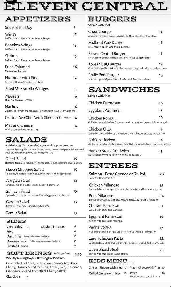 Eleven Central Restaurant Bar - Midland Park, NJ menu_pic