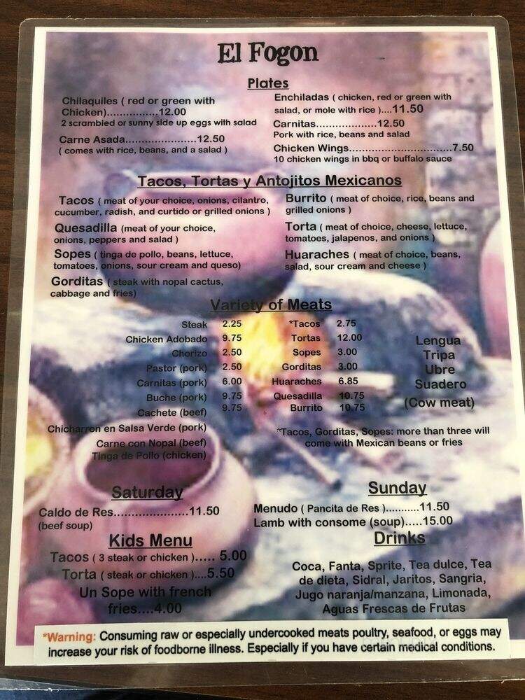 El Fogon Taqueria - North Charleston, SC menu_pic