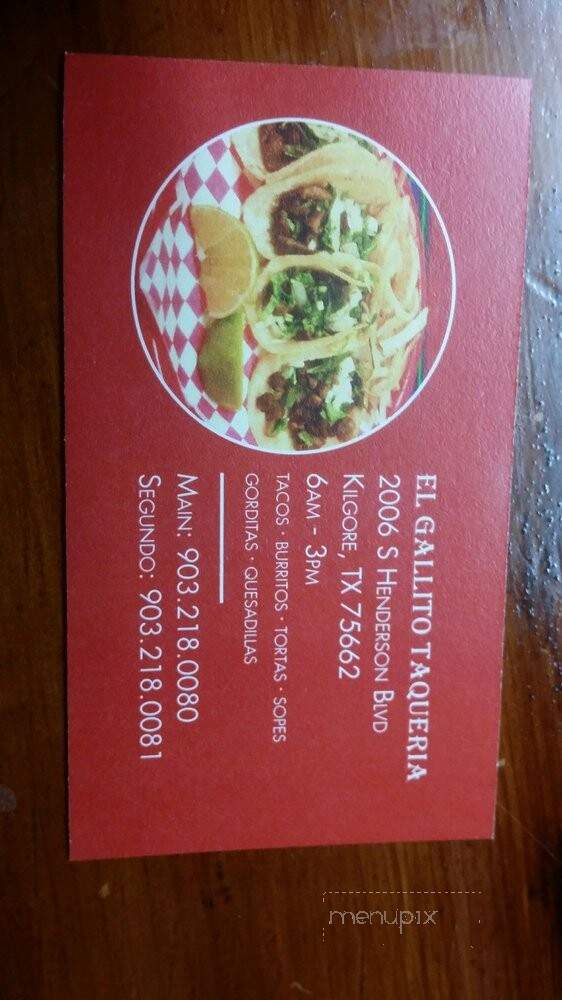 El Gallito Taqueria - Kilgore, TX menu_pic