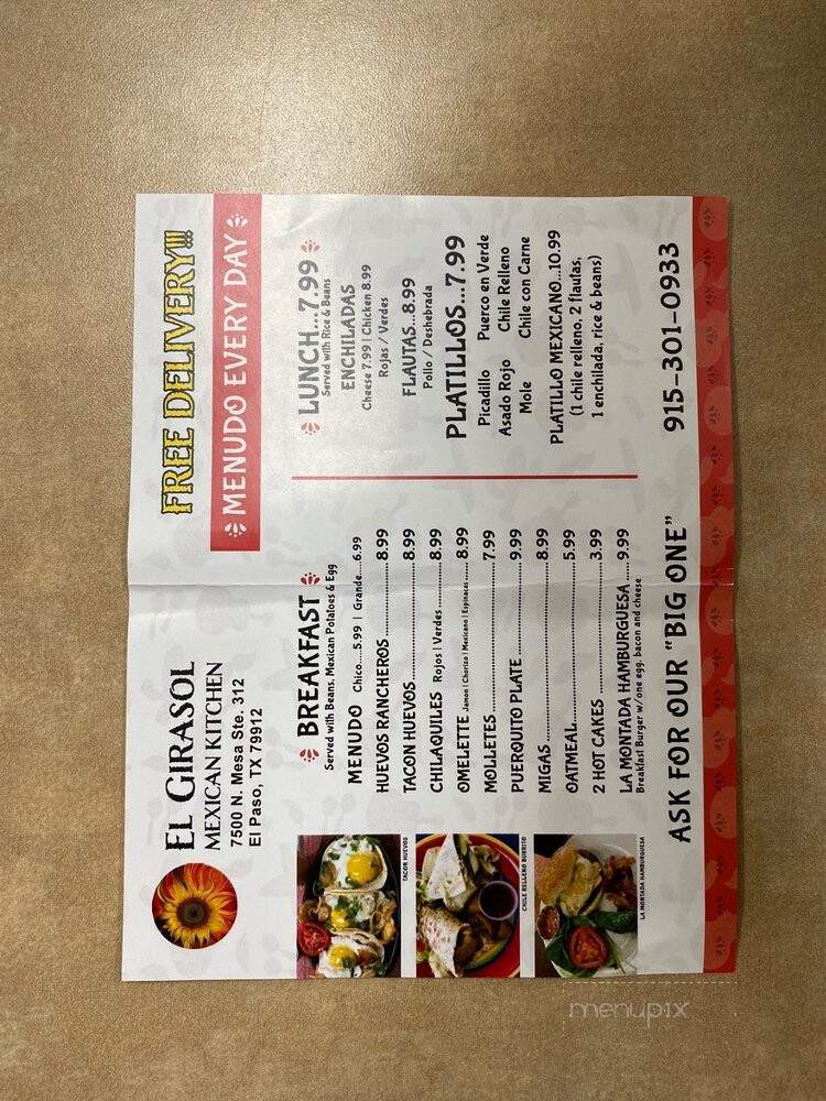 El Girasol Mexican Kitchen - El Paso, TX menu_pic