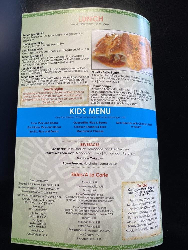 El Indio - Bethalto, IL menu_pic