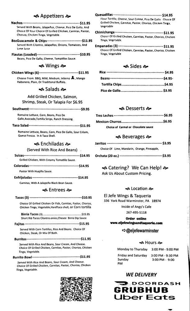 El Jefe Wings & Taqueria - Warminster, PA menu_pic