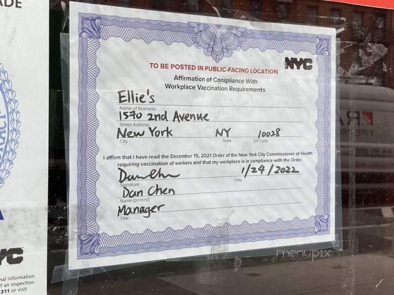 Ellie's Chinese Restaurant - New York, NY menu_pic