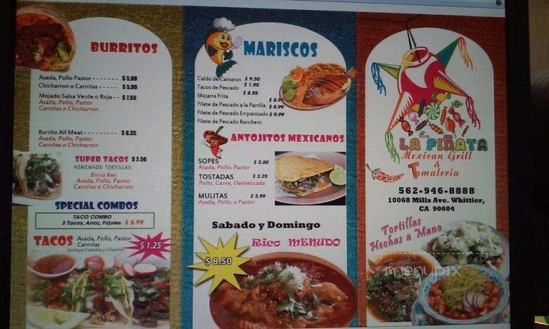 Las Pinatas Mexican Grill and Tamaleria - Whittier, CA menu_pic