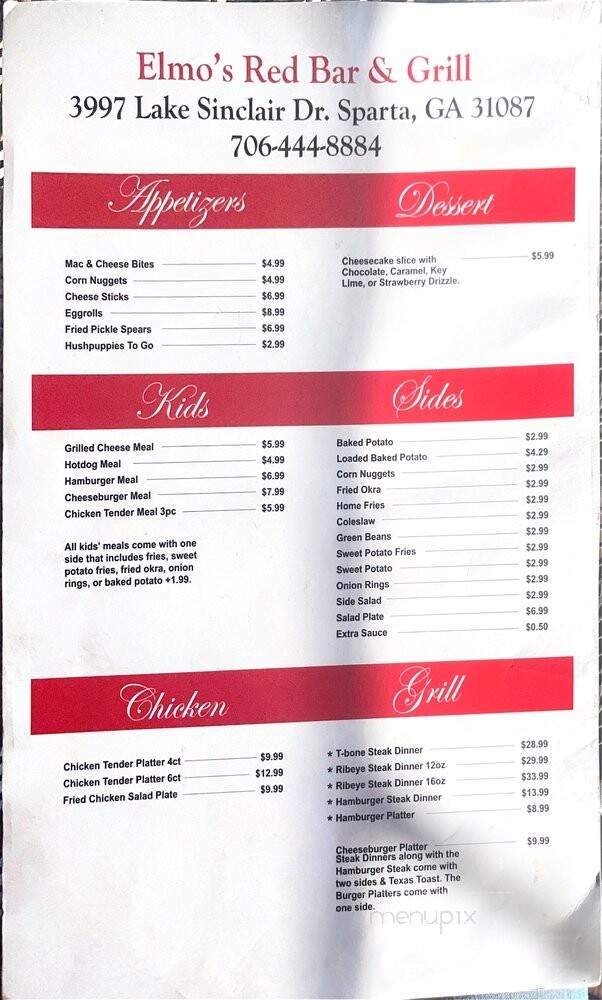 Elmo's Red Bar & Grill - Sparta, GA menu_pic