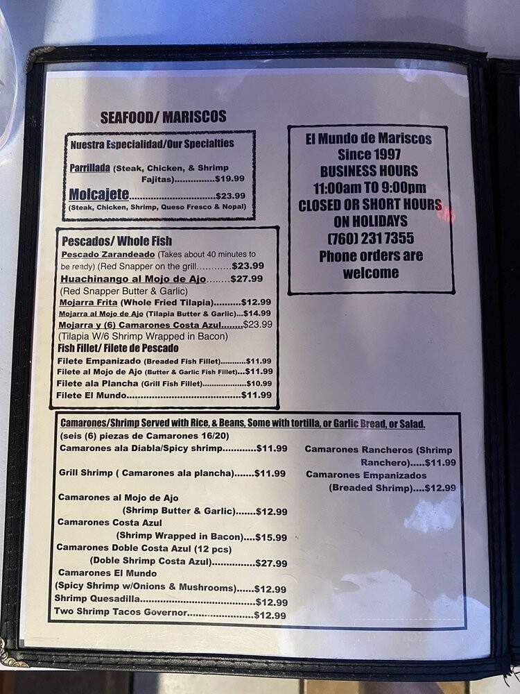 El Mundo De Mariscos - Oceanside, CA menu_pic