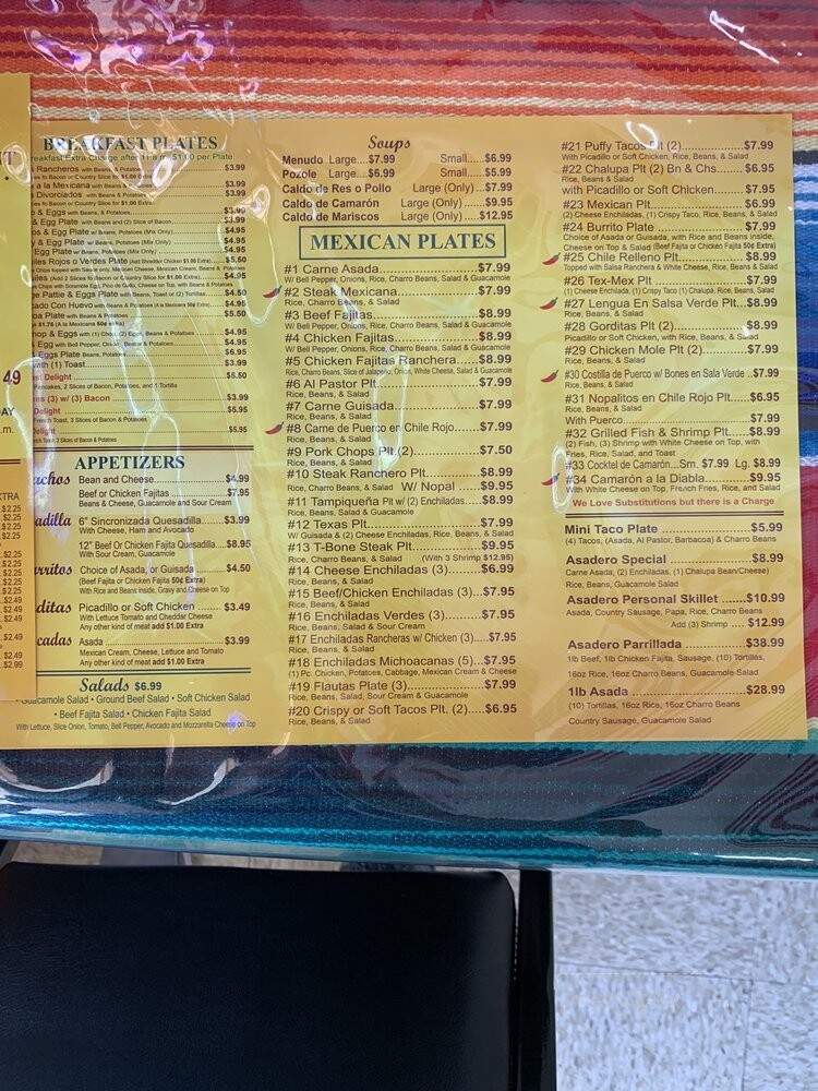 El Original Asadero - San Antonio, TX menu_pic